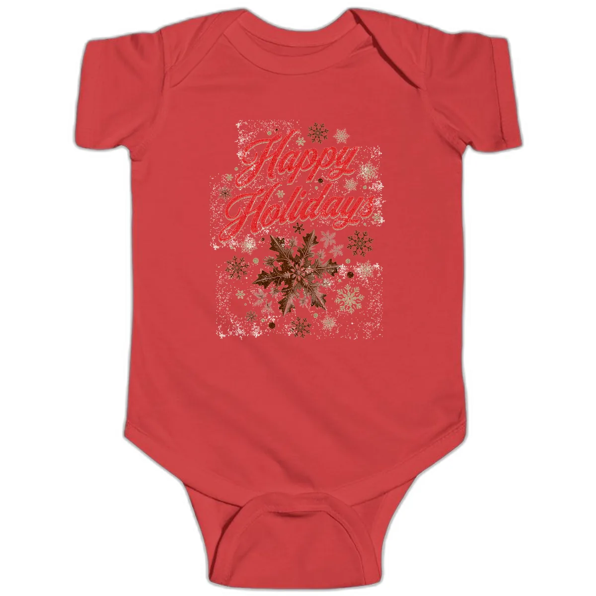 Happy Holidays Glitter Snowflake Design Baby Onesie in Red