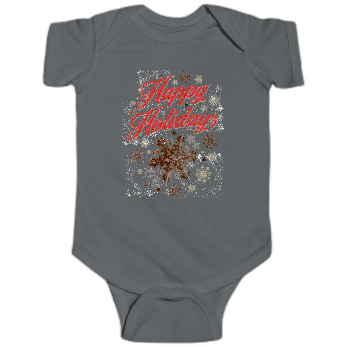 Happy Holidays Glitter Snowflake Design Baby Onesie in Charcoal