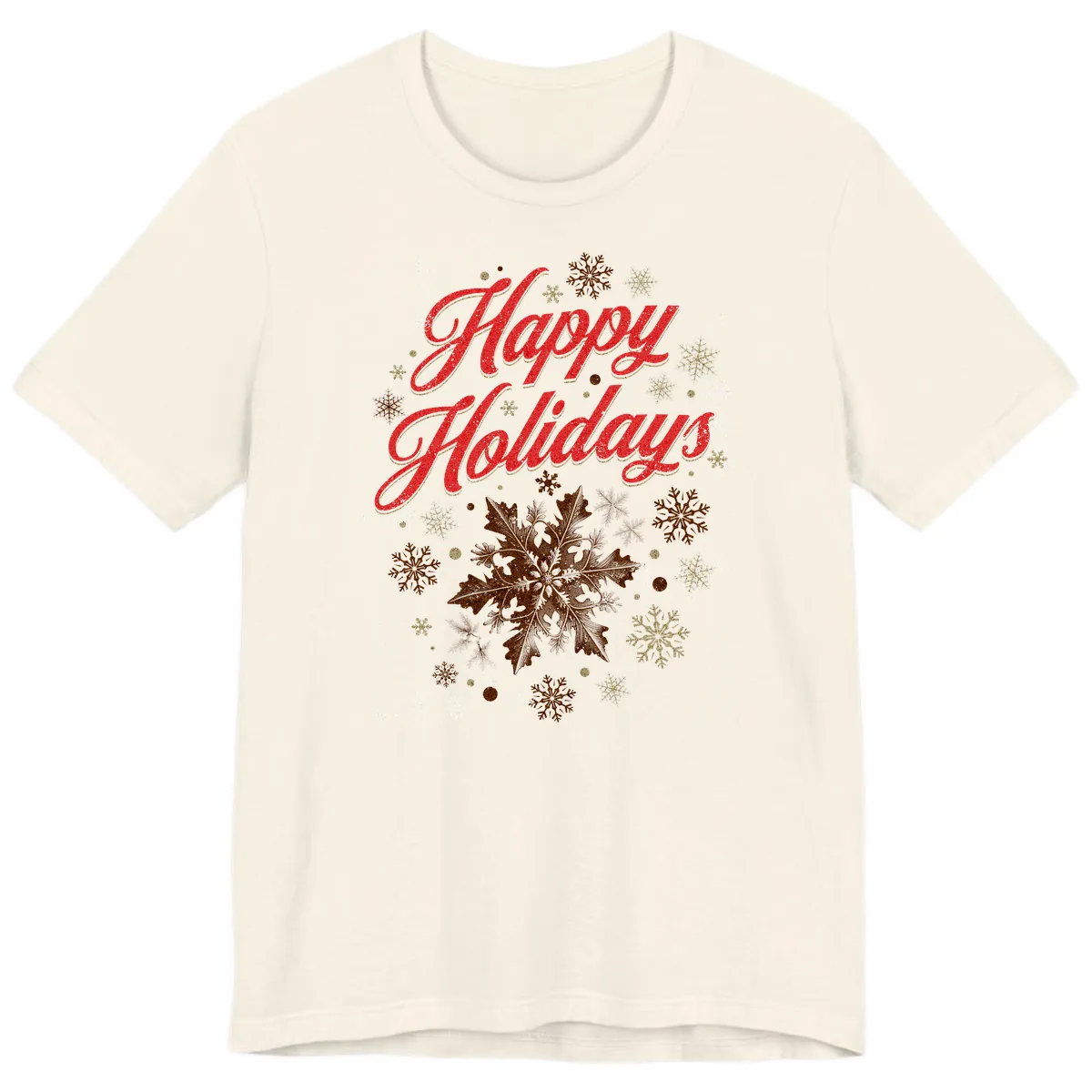 Happy Holidays Glitter Snowflake Design Premium T-Shirt in Natural