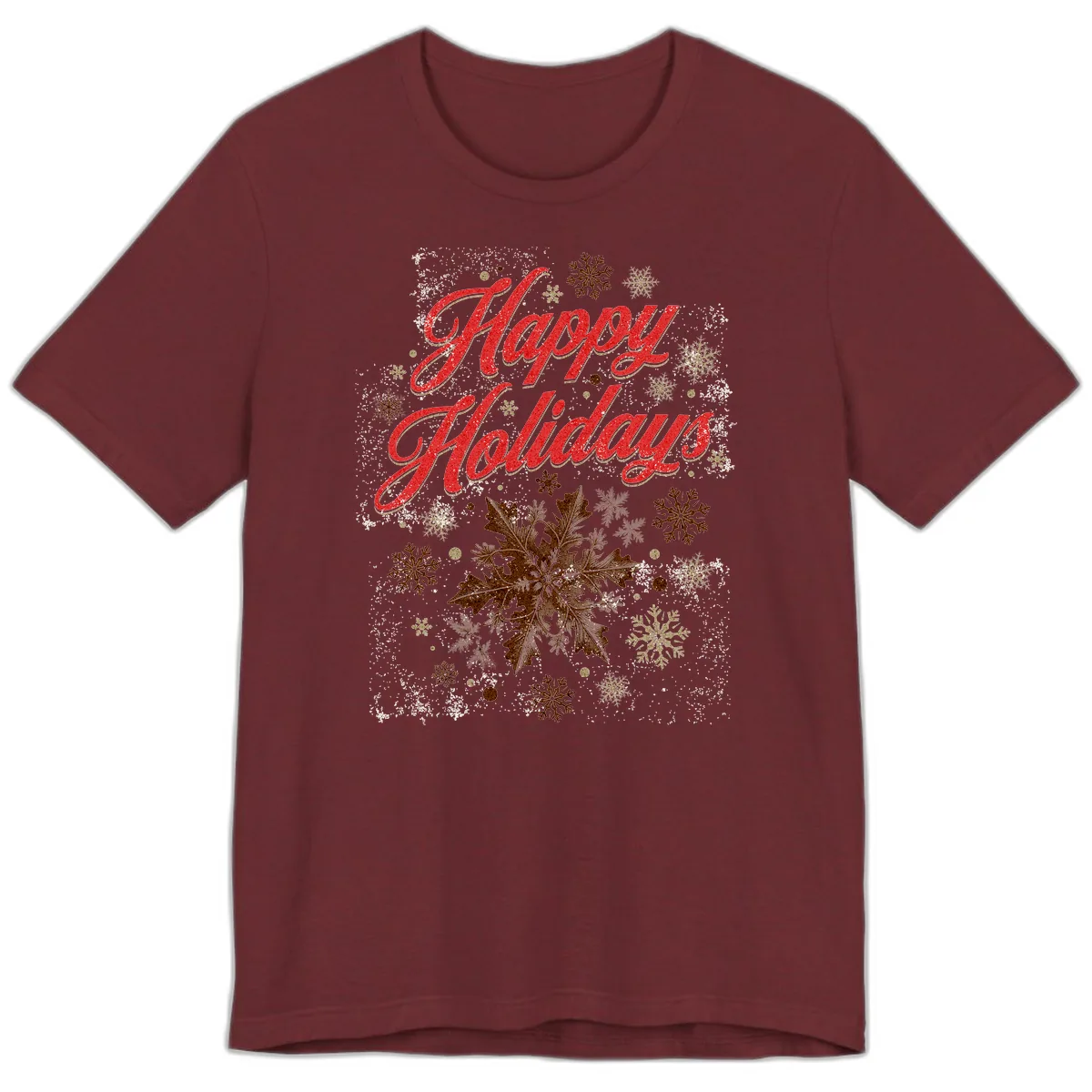 Happy Holidays Glitter Snowflake Design Premium T-Shirt in Heather Cardinal