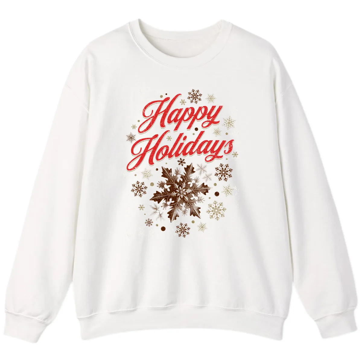 Happy Holidays Glitter Snowflake Design Sweatshirt in White