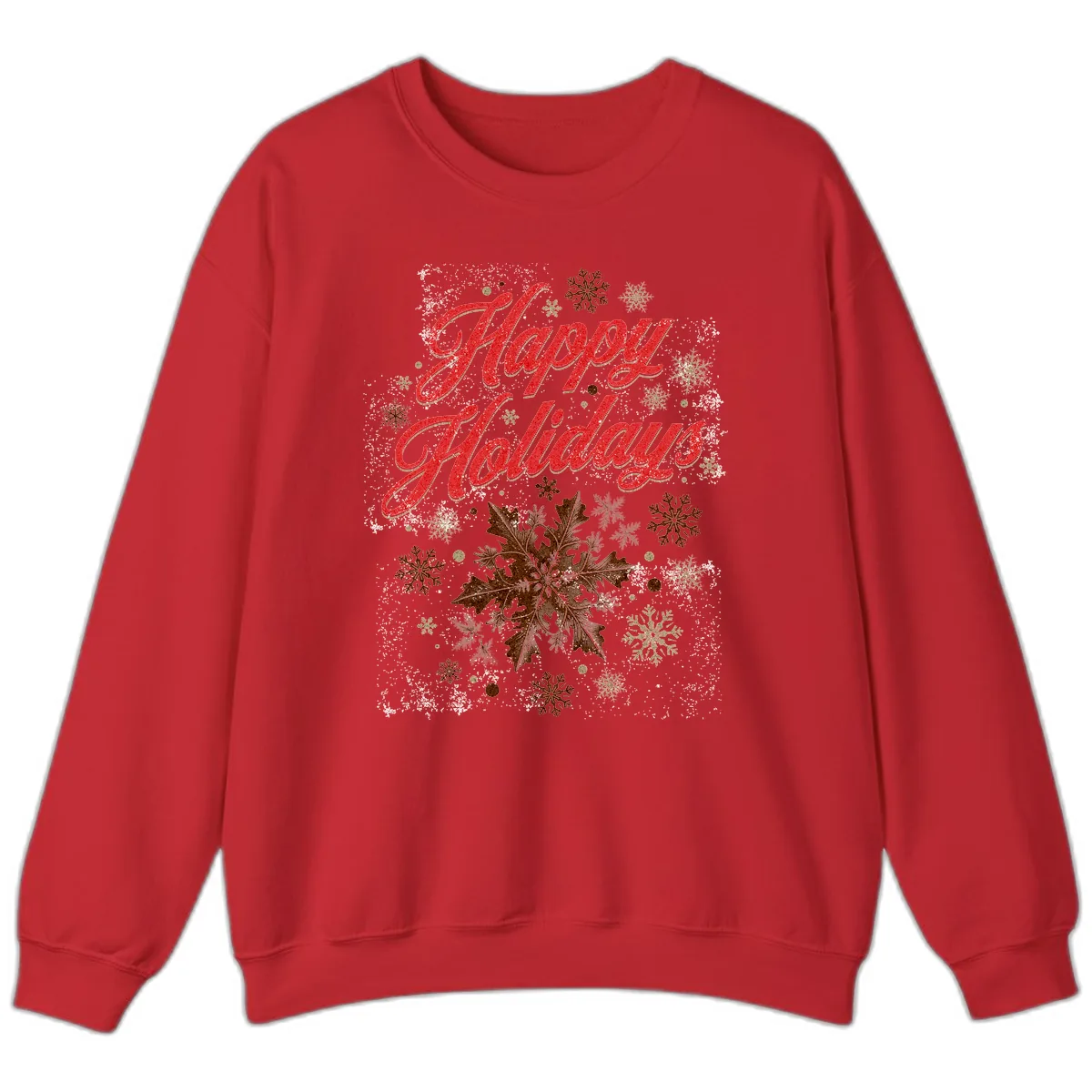 Happy Holidays Glitter Snowflake Design Sweatshirt in Red