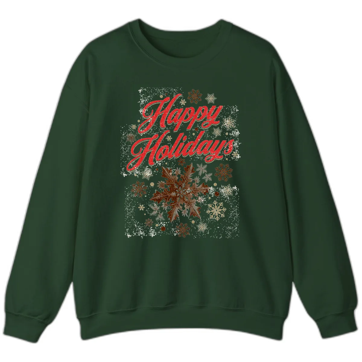 Happy Holidays Glitter Snowflake Design Sweatshirt in Forest Green