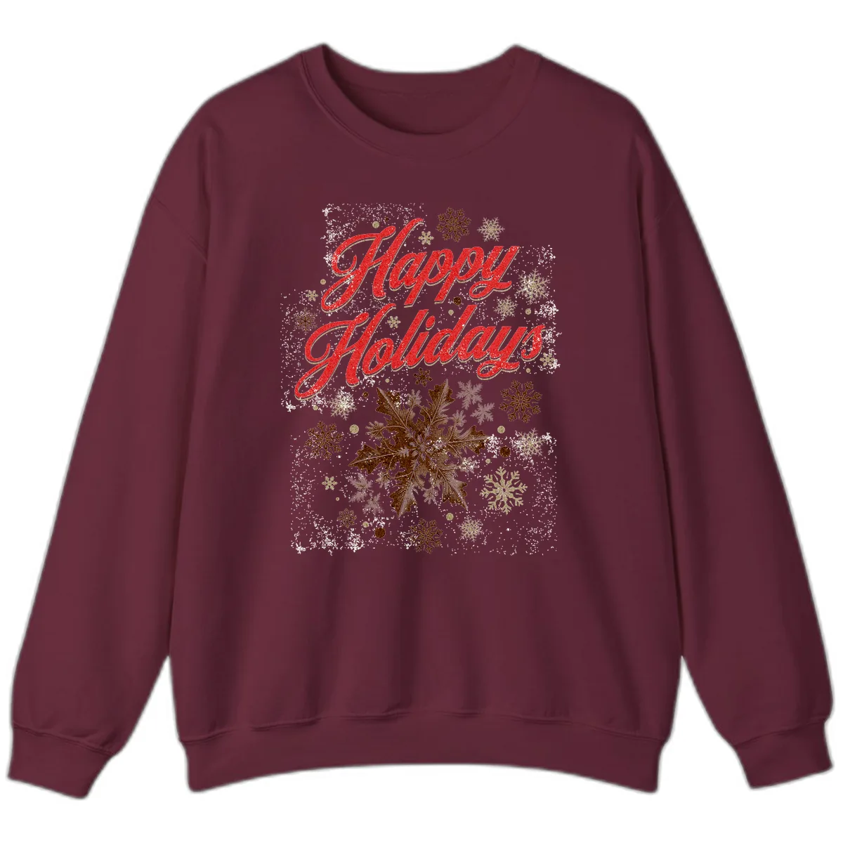 Happy Holidays Glitter Snowflake Design Sweatshirt in Maroon