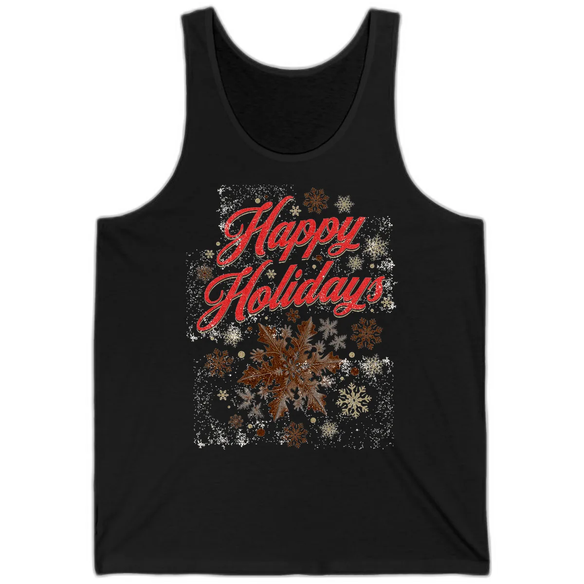 Happy Holidays Glitter Snowflake Design Tank in Black
