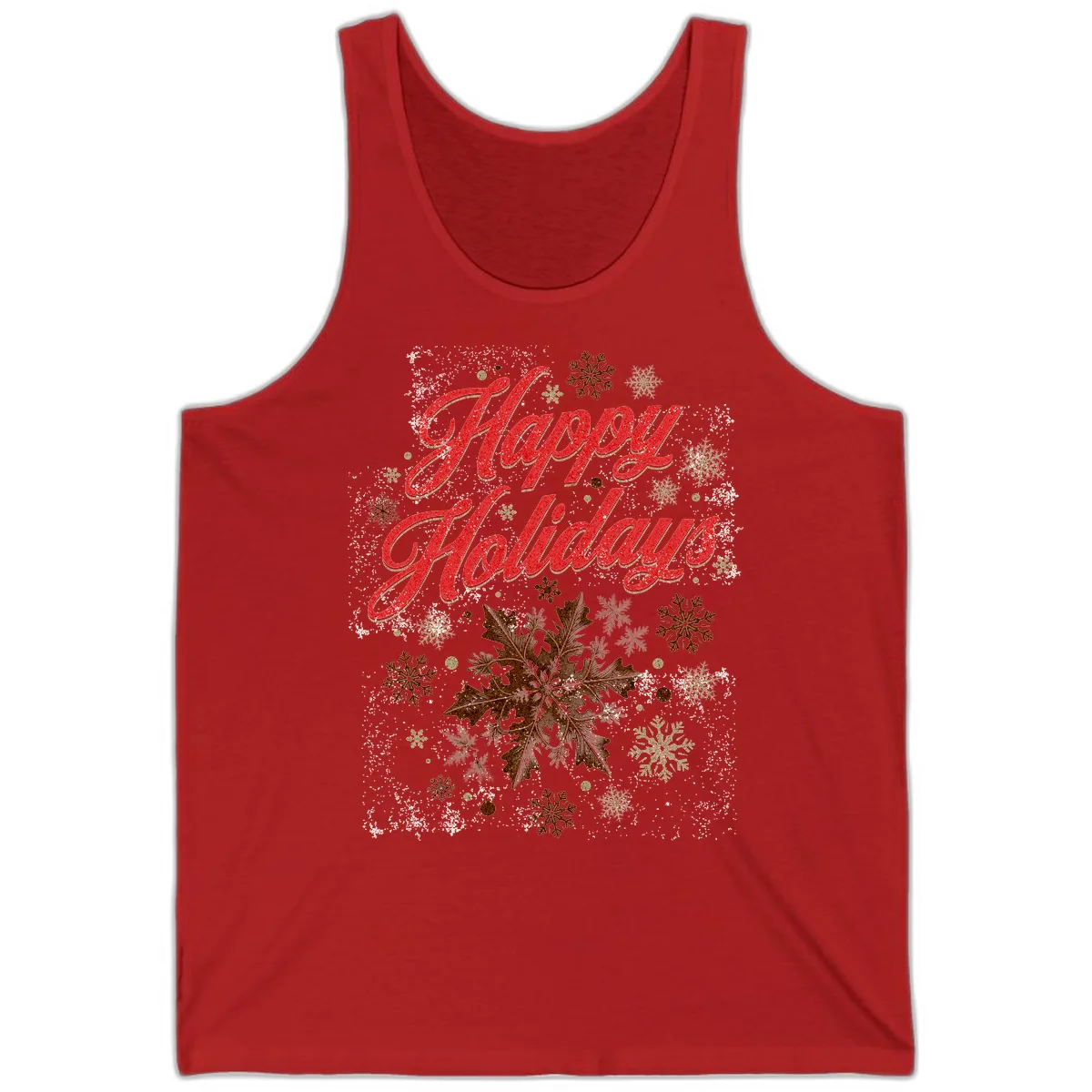 Happy Holidays Glitter Snowflake Design Tank in Red