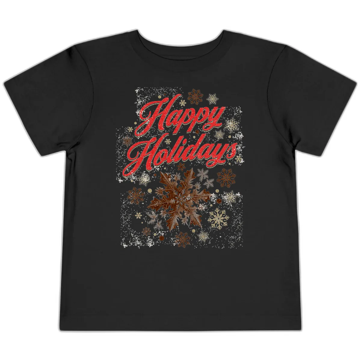 Happy Holidays Glitter Snowflake Design Toddler T-Shirt in Black