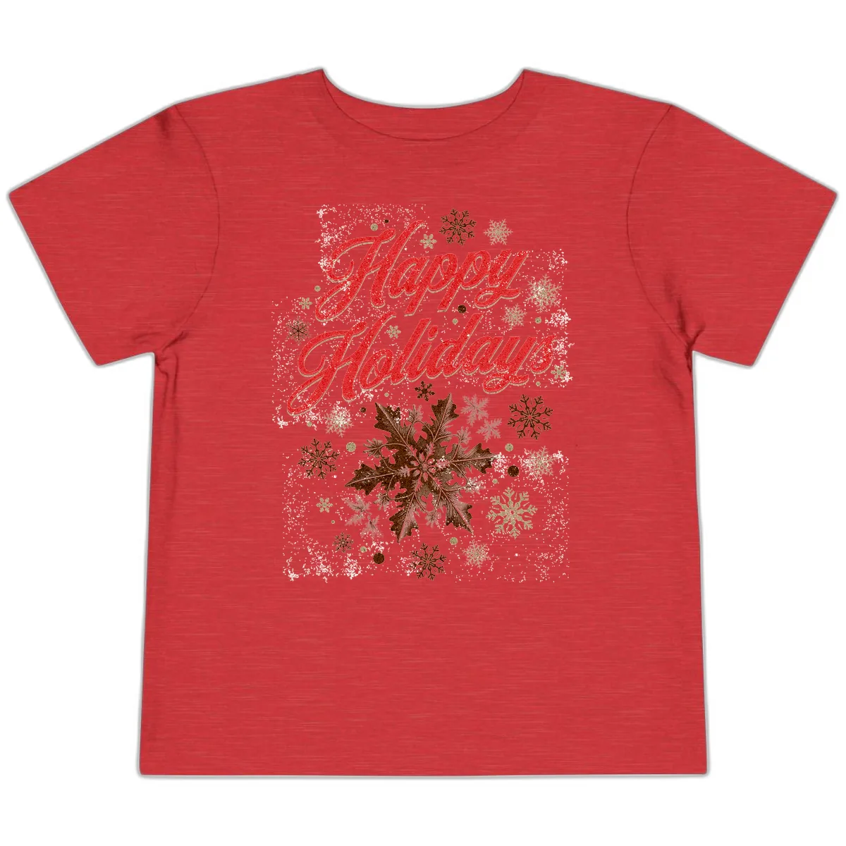 Happy Holidays Glitter Snowflake Design Toddler T-Shirt in Heather Red