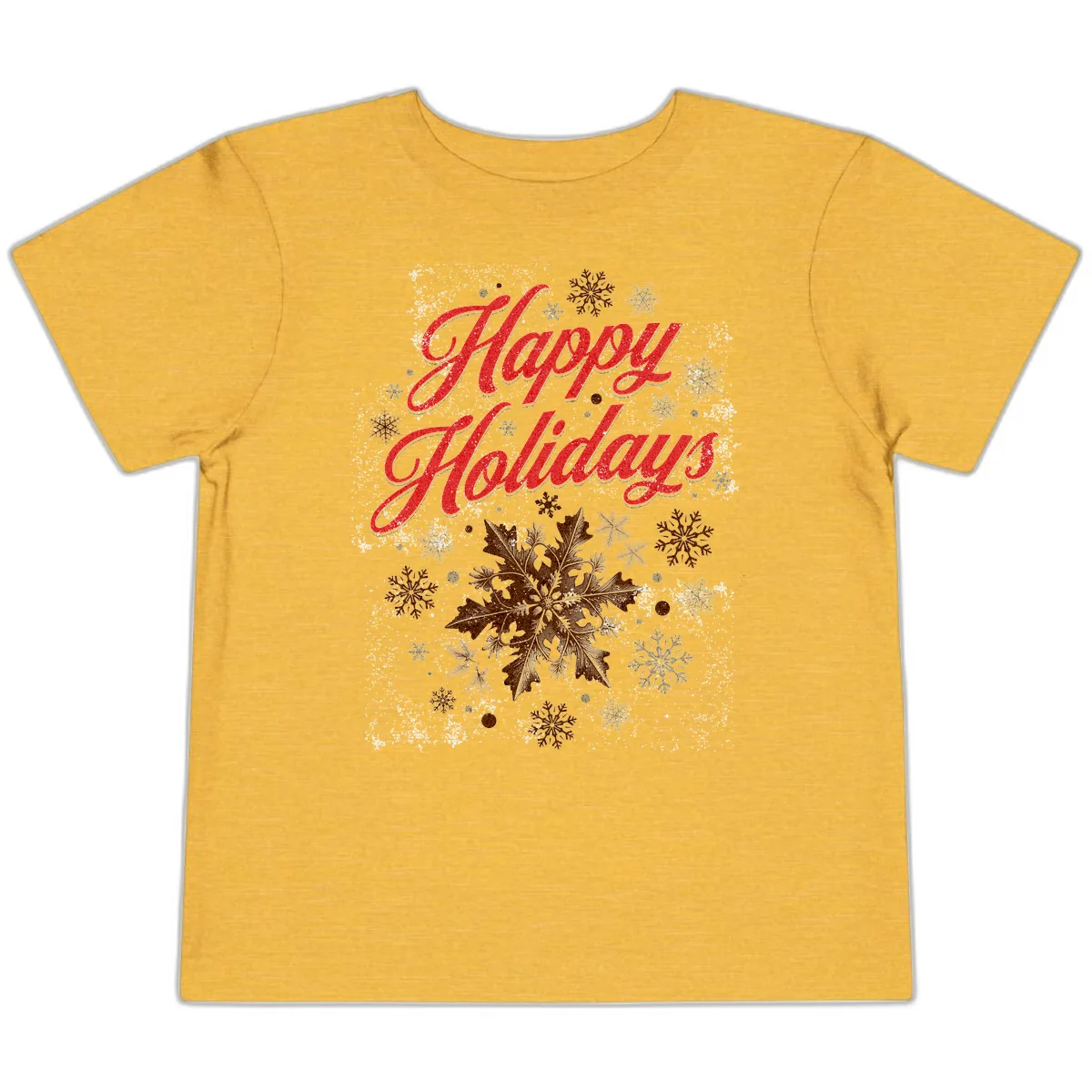 Happy Holidays Glitter Snowflake Design Toddler T-Shirt in Heather Yellow Gold
