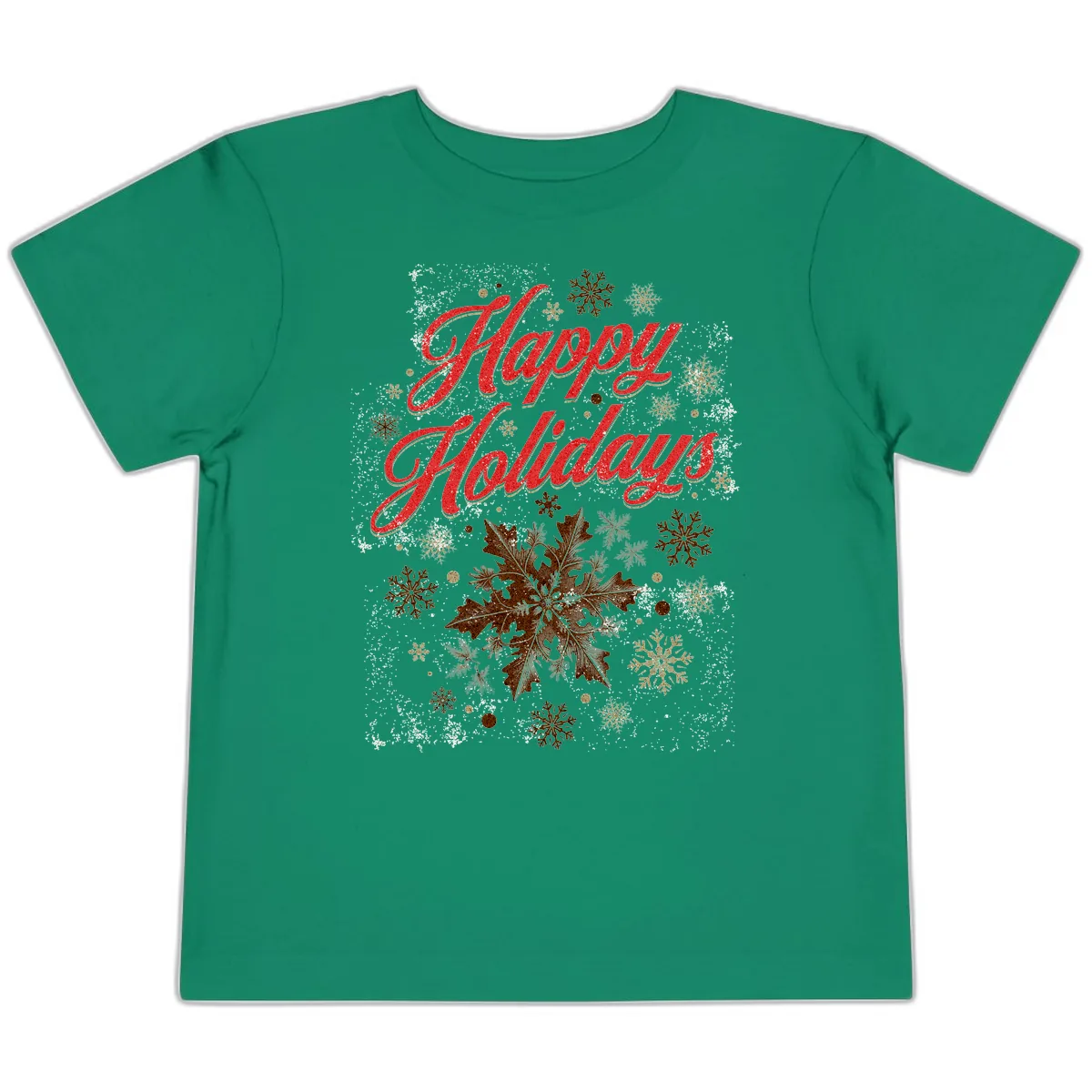 Happy Holidays Glitter Snowflake Design Toddler T-Shirt in Kelly
