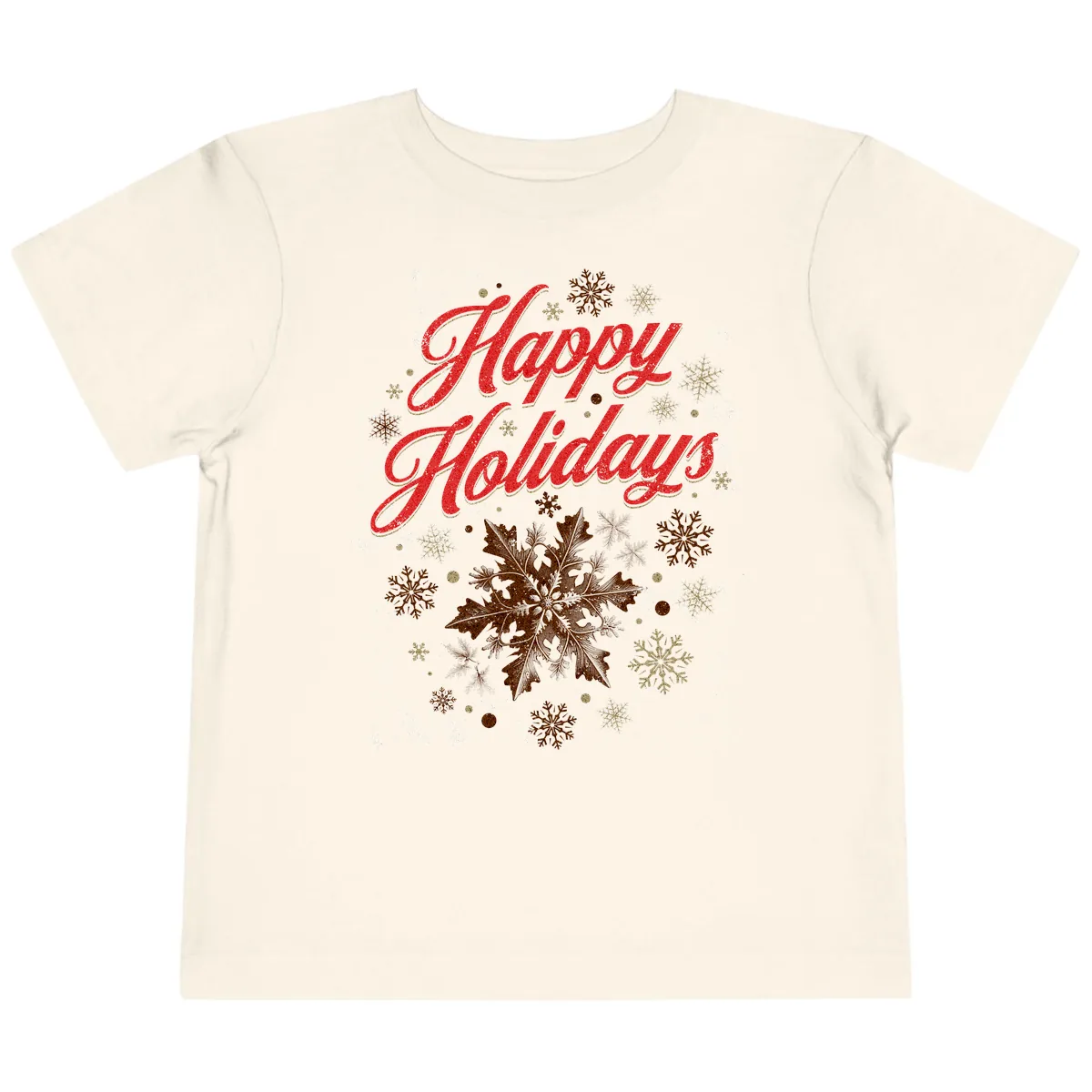Happy Holidays Glitter Snowflake Design Toddler T-Shirt in Natural