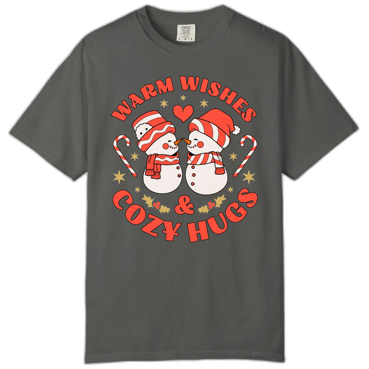 Snowmen Kissing Warm Wishes Cozy Hugs Comfort Color in Pepper