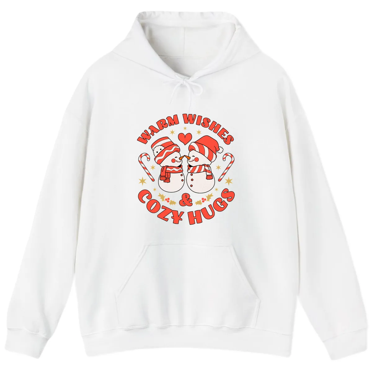 Snowmen Kissing Warm Wishes Cozy Hugs Hoodie in White