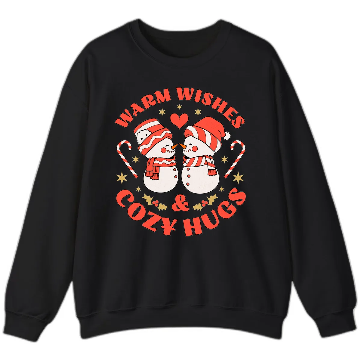 Snowmen Kissing Warm Wishes Cozy Hugs Sweatshirt in Black