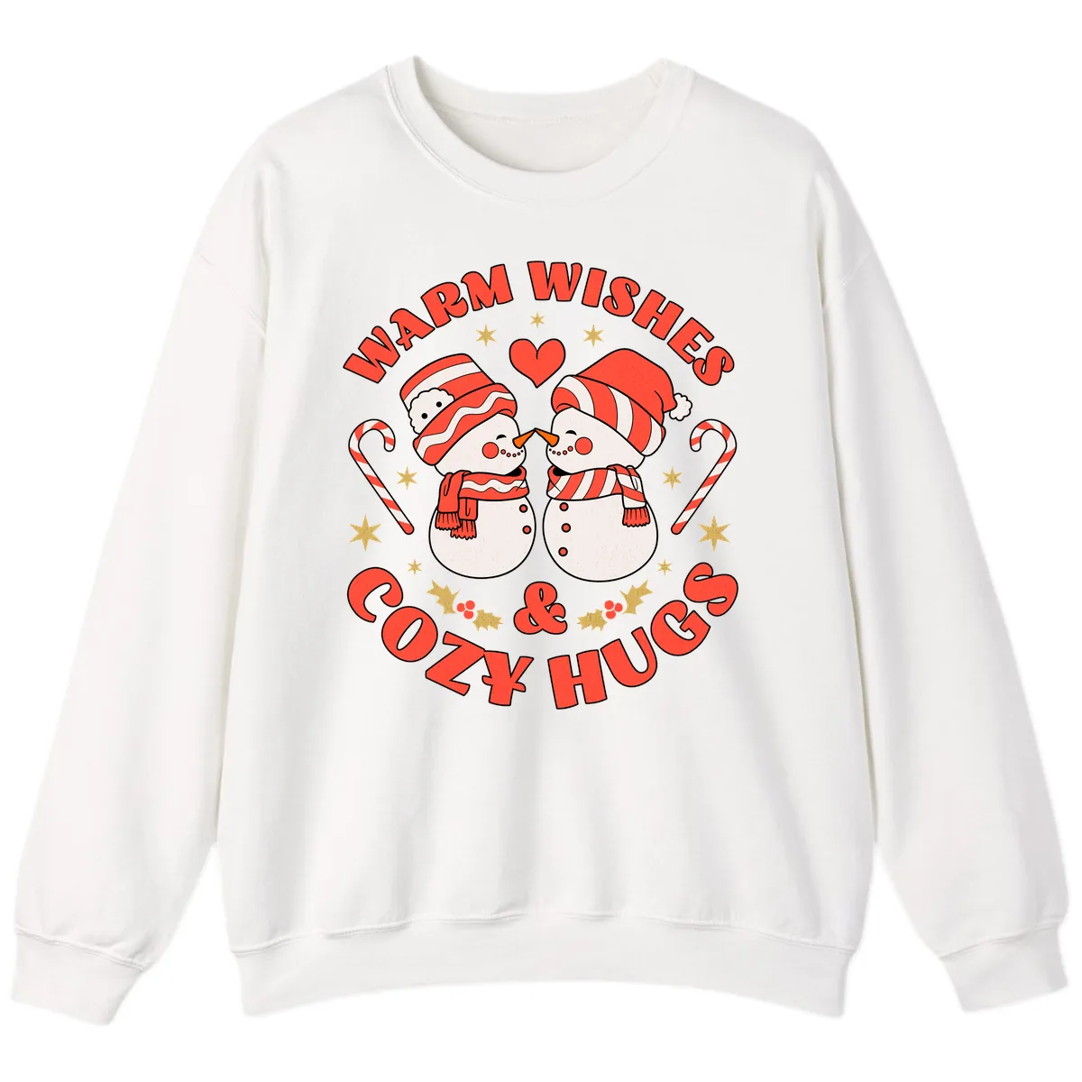Snowmen Kissing Warm Wishes Cozy Hugs Sweatshirt in White