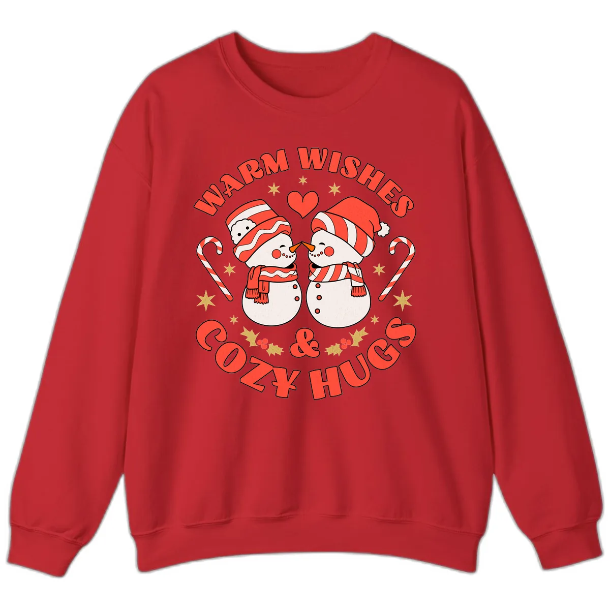 Snowmen Kissing Warm Wishes Cozy Hugs Sweatshirt in Red