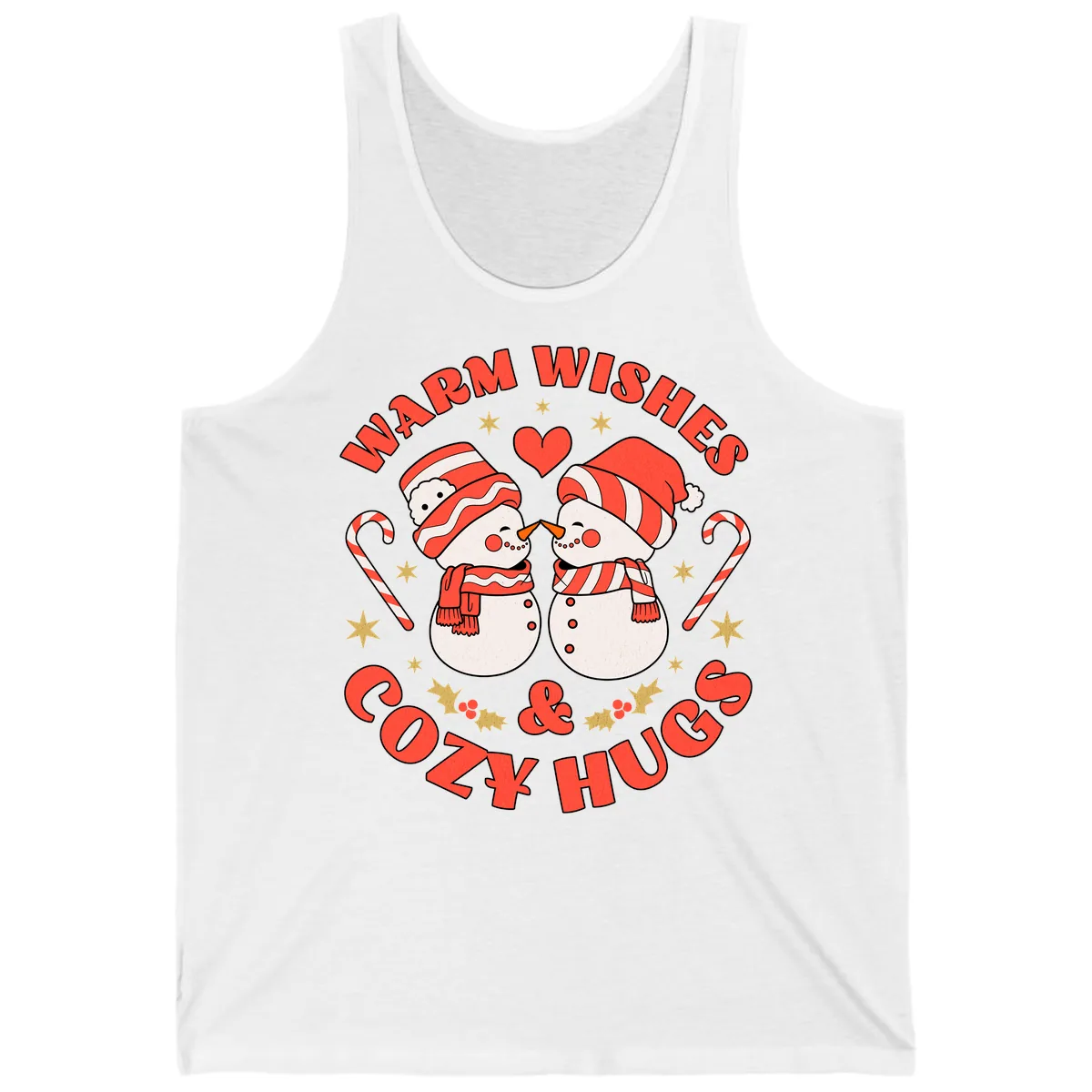 Snowmen Kissing Warm Wishes Cozy Hugs Tank in White