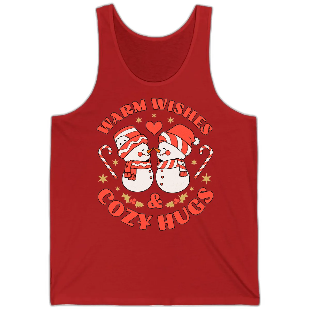 Snowmen Kissing Warm Wishes Cozy Hugs Tank in Red