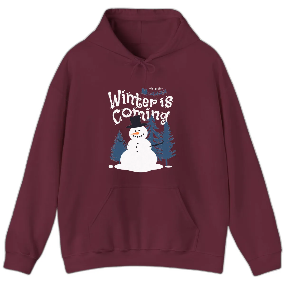 Winter Is Coming Snowman Holiday Hoodie in Maroon