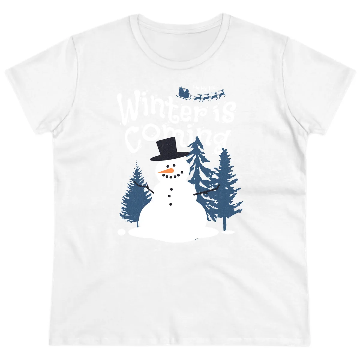 Winter Is Coming Snowman Holiday Ladies Tee in White