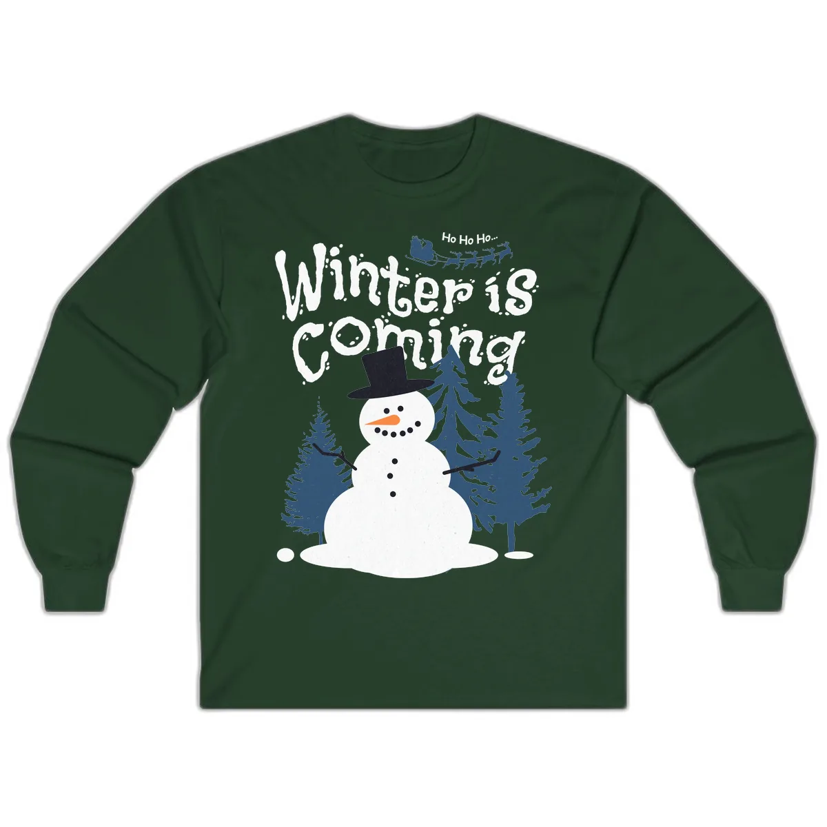 Winter Is Coming Snowman Holiday Long Sleeve in Forest Green