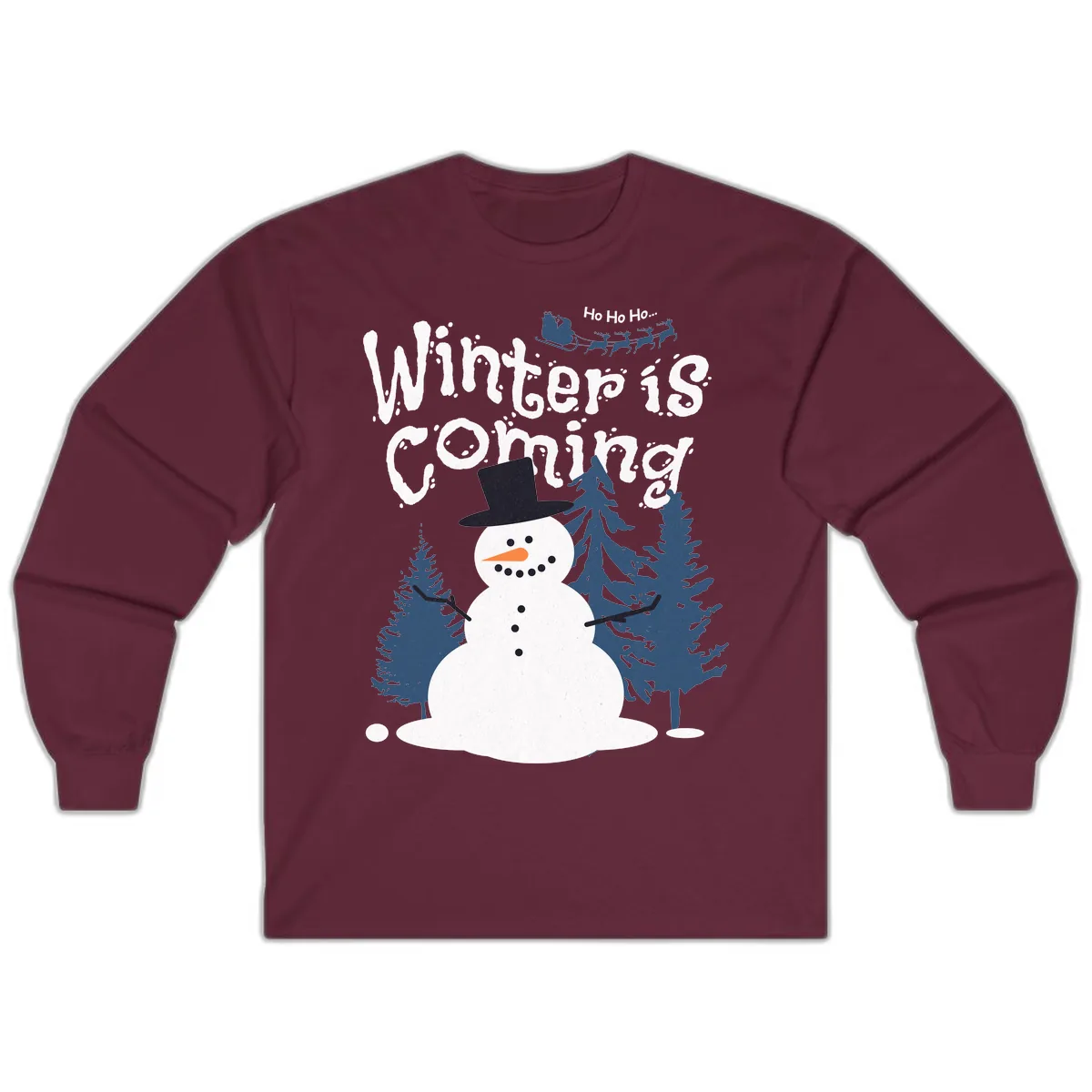Winter Is Coming Snowman Holiday Long Sleeve in Maroon
