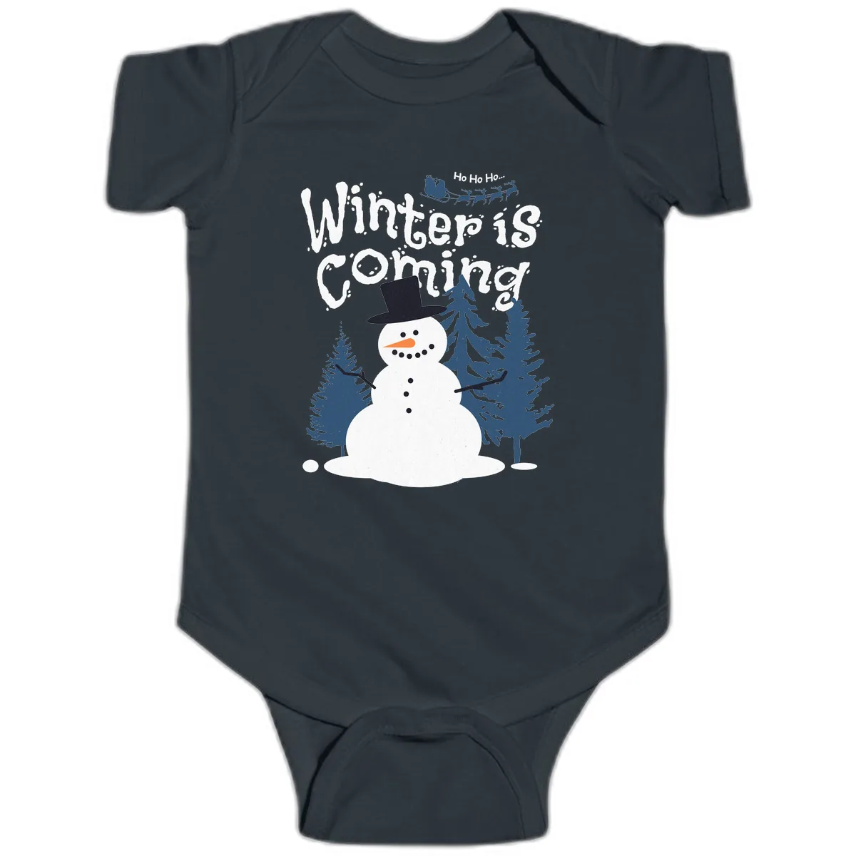 Winter Is Coming Snowman Holiday Baby Onesie in Black