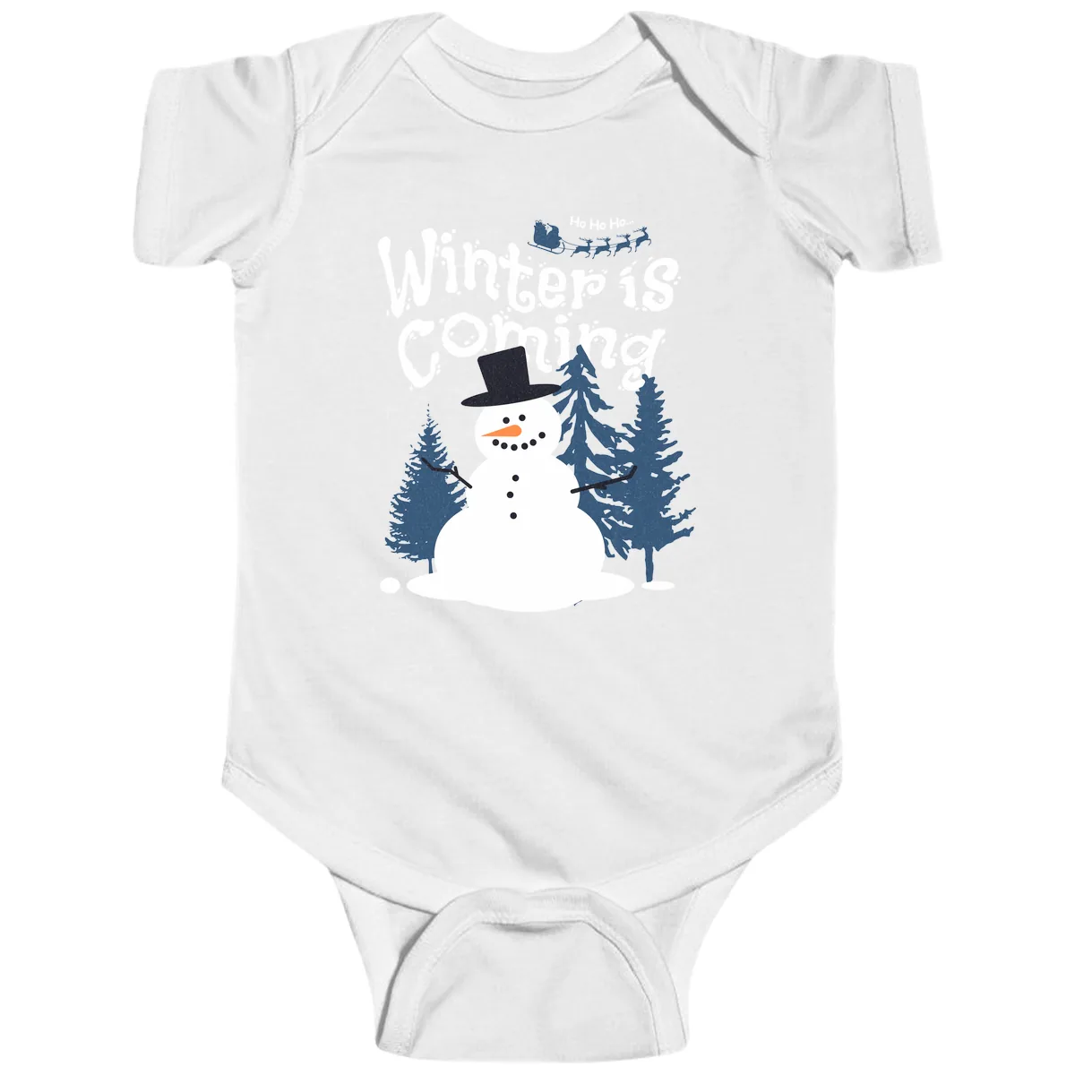 Winter Is Coming Snowman Holiday Baby Onesie in White