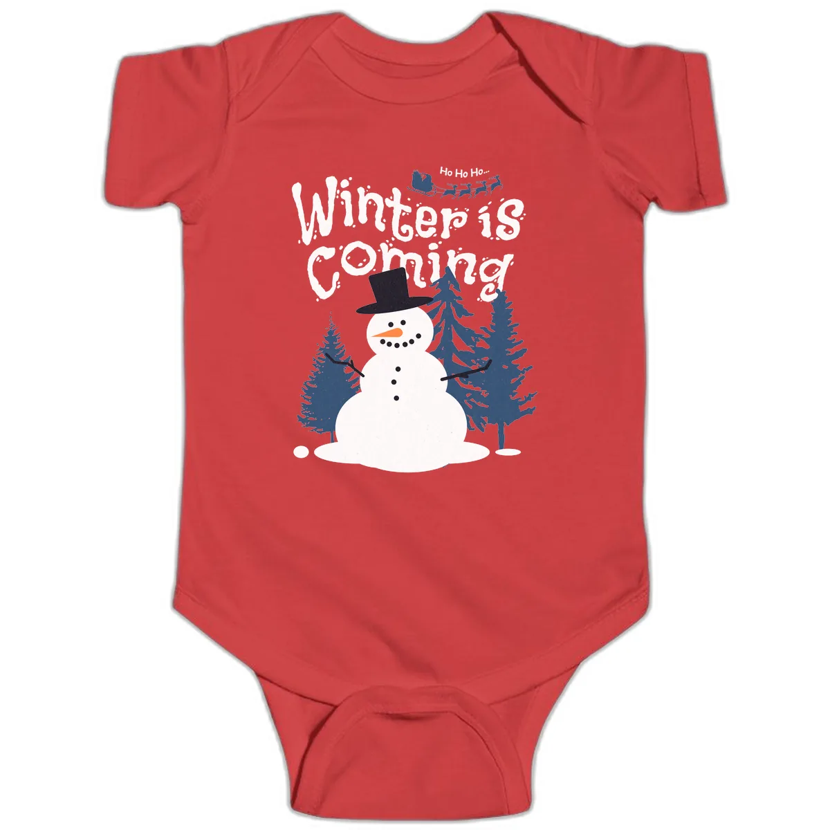 Winter Is Coming Snowman Holiday Baby Onesie in Red