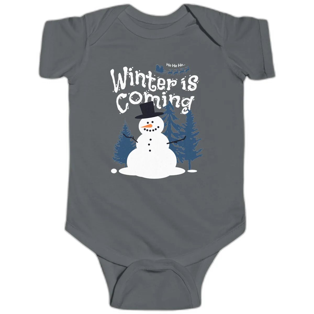 Winter Is Coming Snowman Holiday Baby Onesie in Charcoal