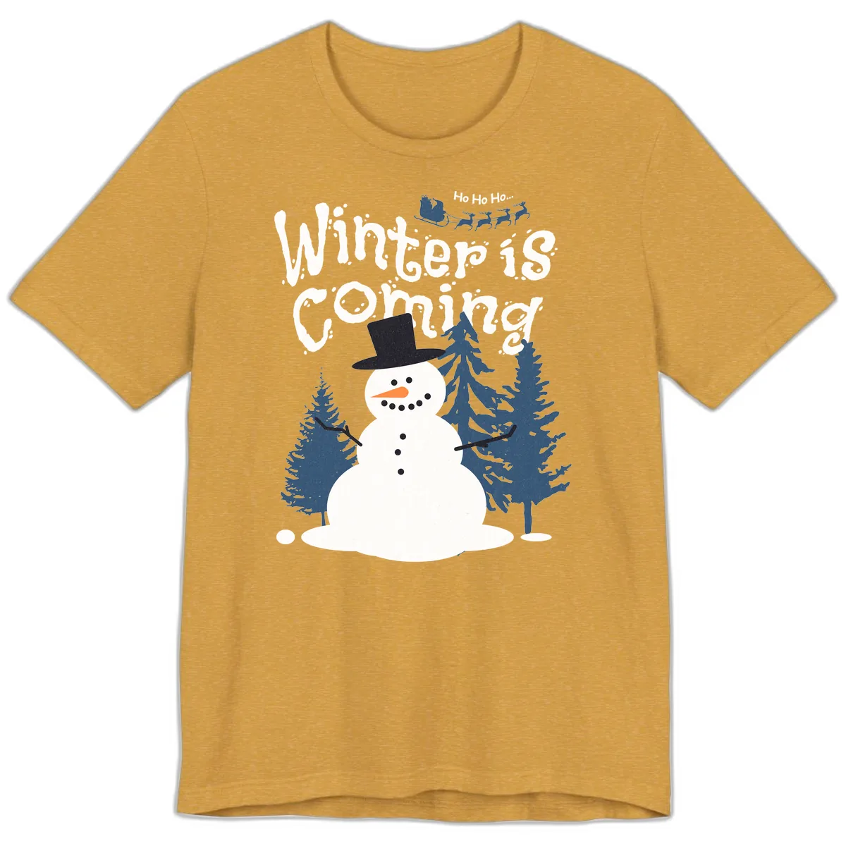 Winter Is Coming Snowman Holiday Premium T-Shirt in Heather Mustard