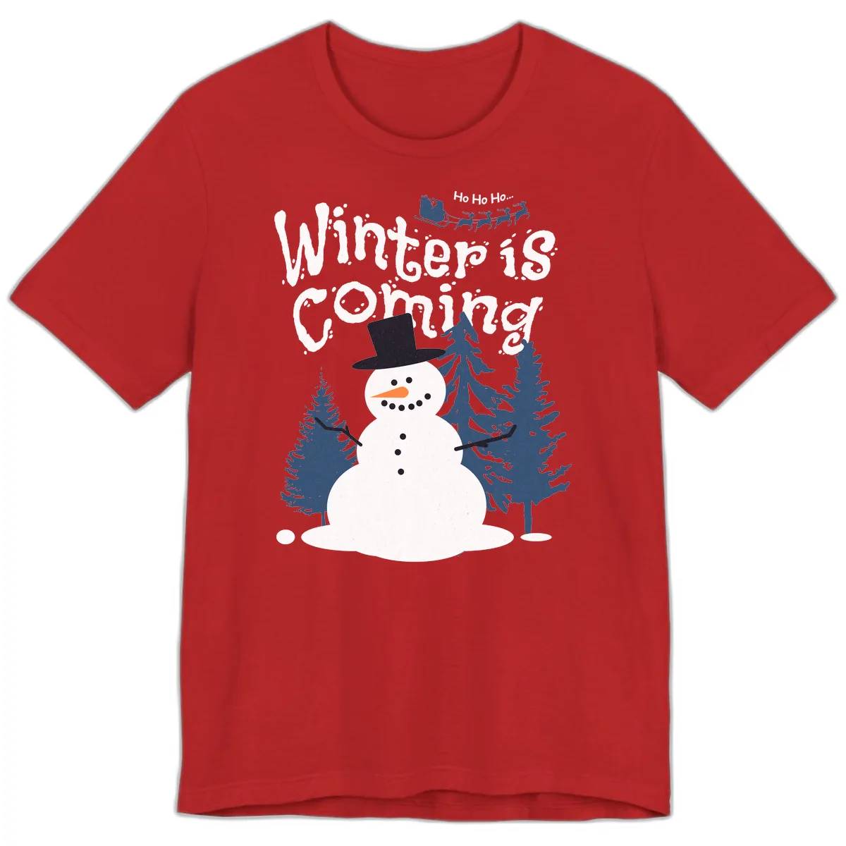 Winter Is Coming Snowman Holiday Premium T-Shirt in Red