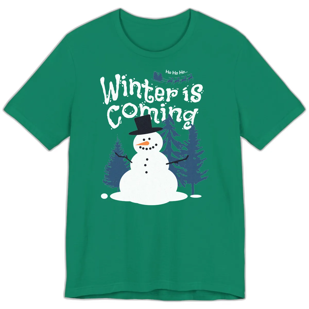 Winter Is Coming Snowman Holiday Premium T-Shirt in Kelly