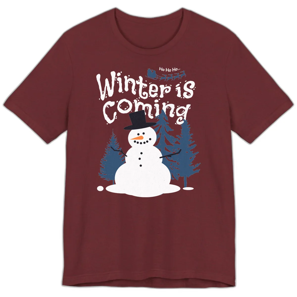Winter Is Coming Snowman Holiday Premium T-Shirt in Heather Cardinal