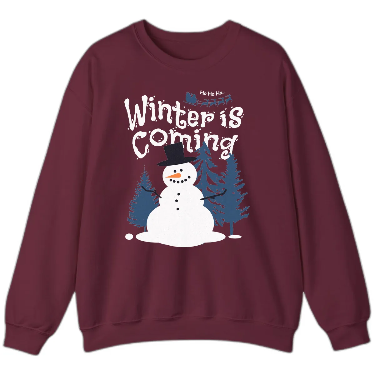 Winter Is Coming Snowman Holiday Sweatshirt in Maroon