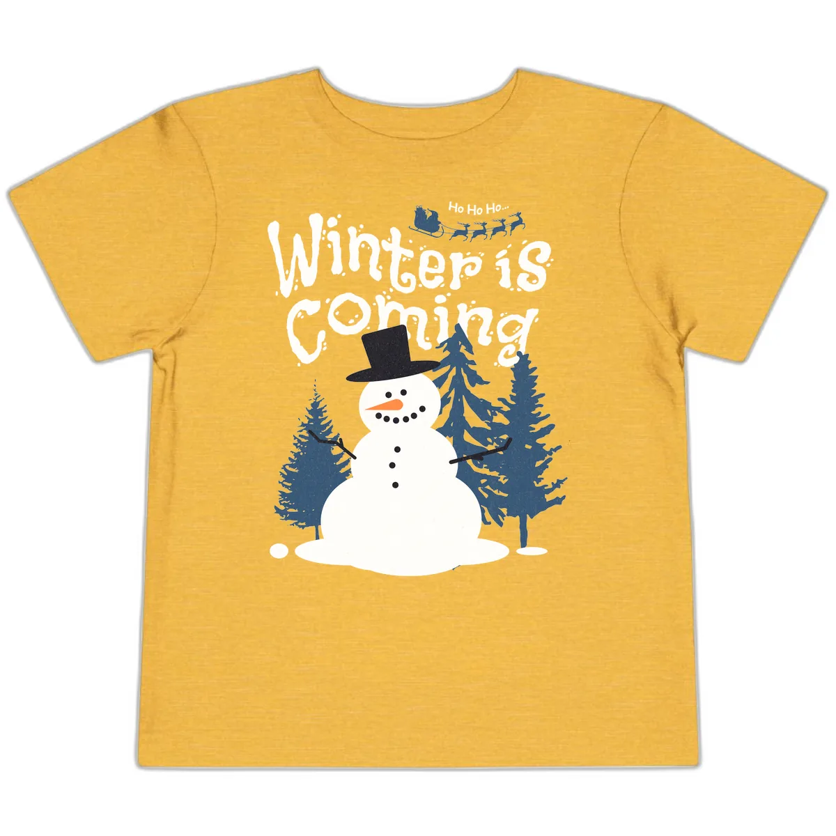 Winter Is Coming Snowman Holiday Toddler T-Shirt in Heather Yellow Gold