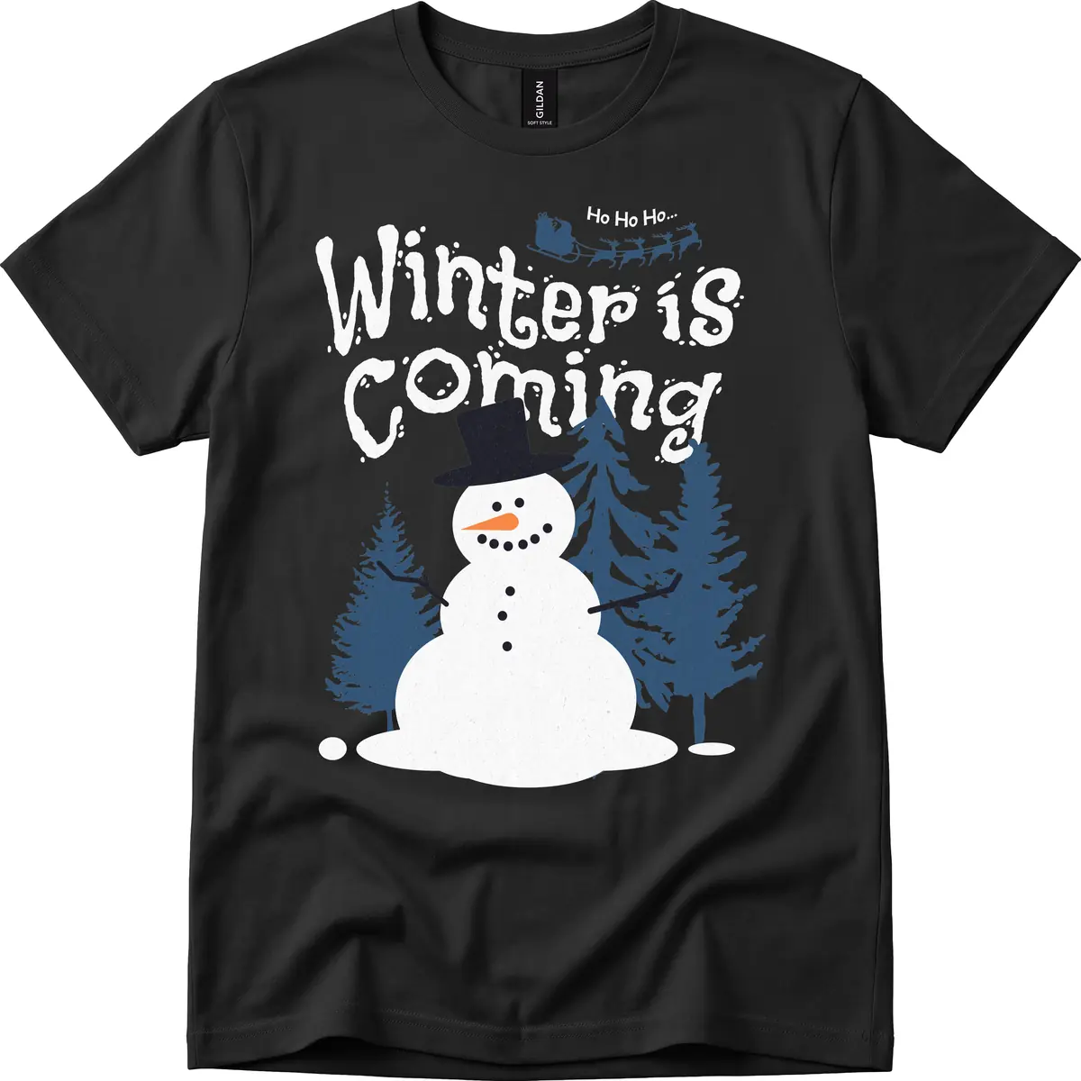 Winter Is Coming Snowman Holiday T-Shirt in Black