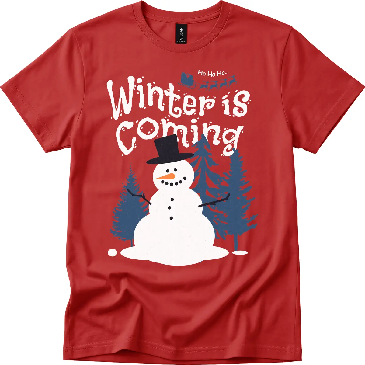 Winter Is Coming Snowman Holiday T-Shirt in Red