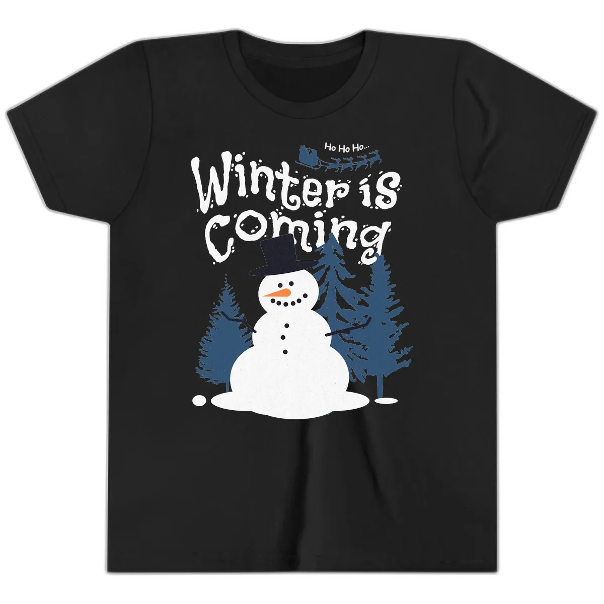 Winter Is Coming Snowman Holiday Youth T-Shirt in Black