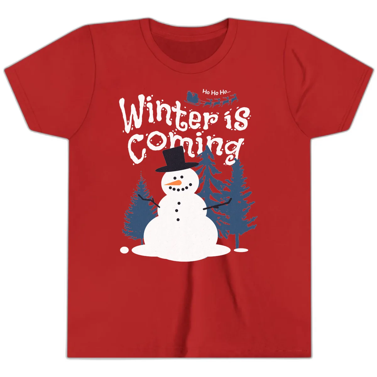 Winter Is Coming Snowman Holiday Youth T-Shirt in Red
