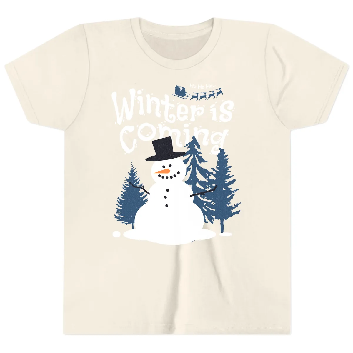 Winter Is Coming Snowman Holiday Youth T-Shirt in Natural