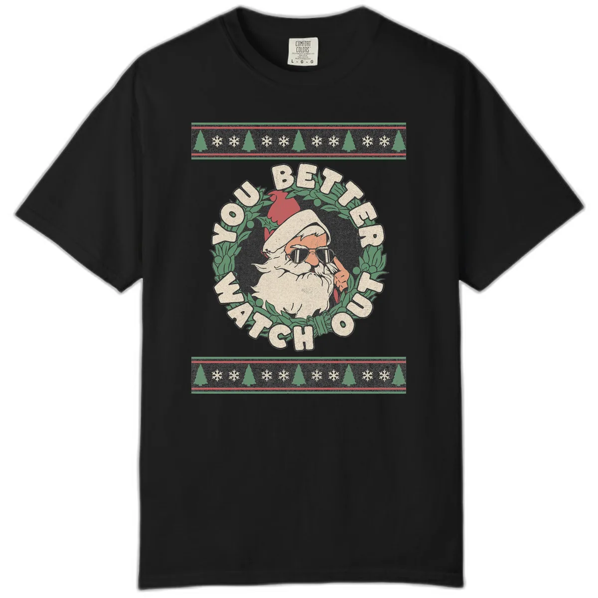 Santa's Watch Out Christmas Crewneck Comfort Color in Black