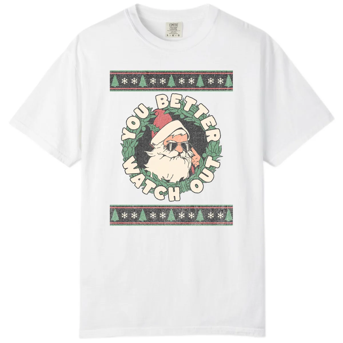 Santa's Watch Out Christmas Crewneck Comfort Color in White