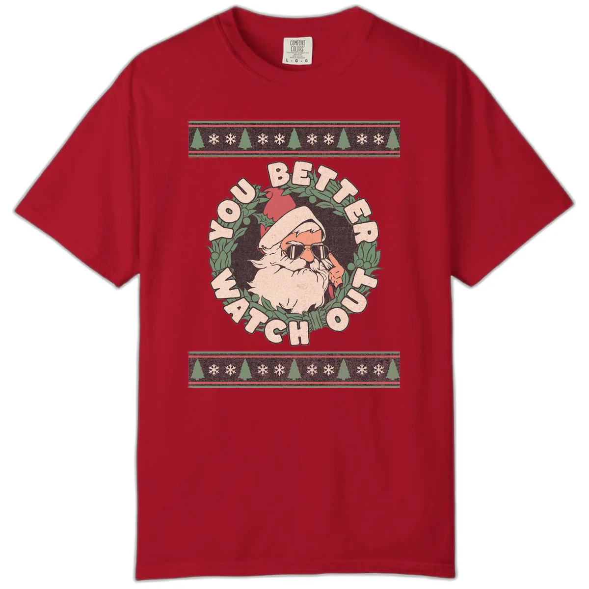 Santa's Watch Out Christmas Crewneck Comfort Color in Red