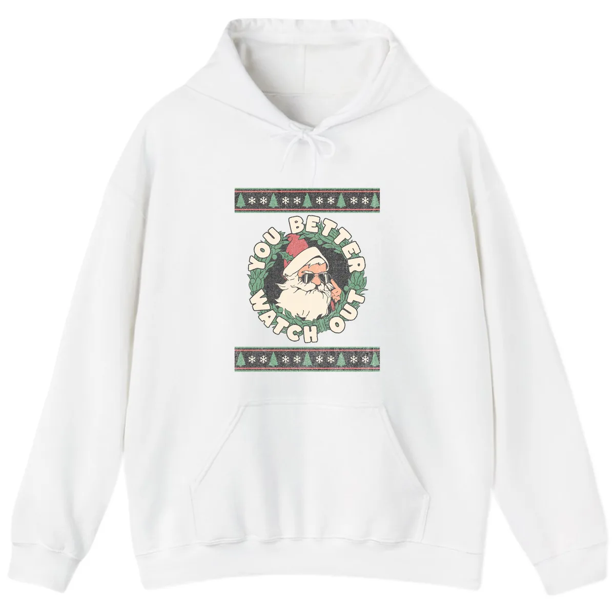 Santa's Watch Out Christmas Crewneck Hoodie in White