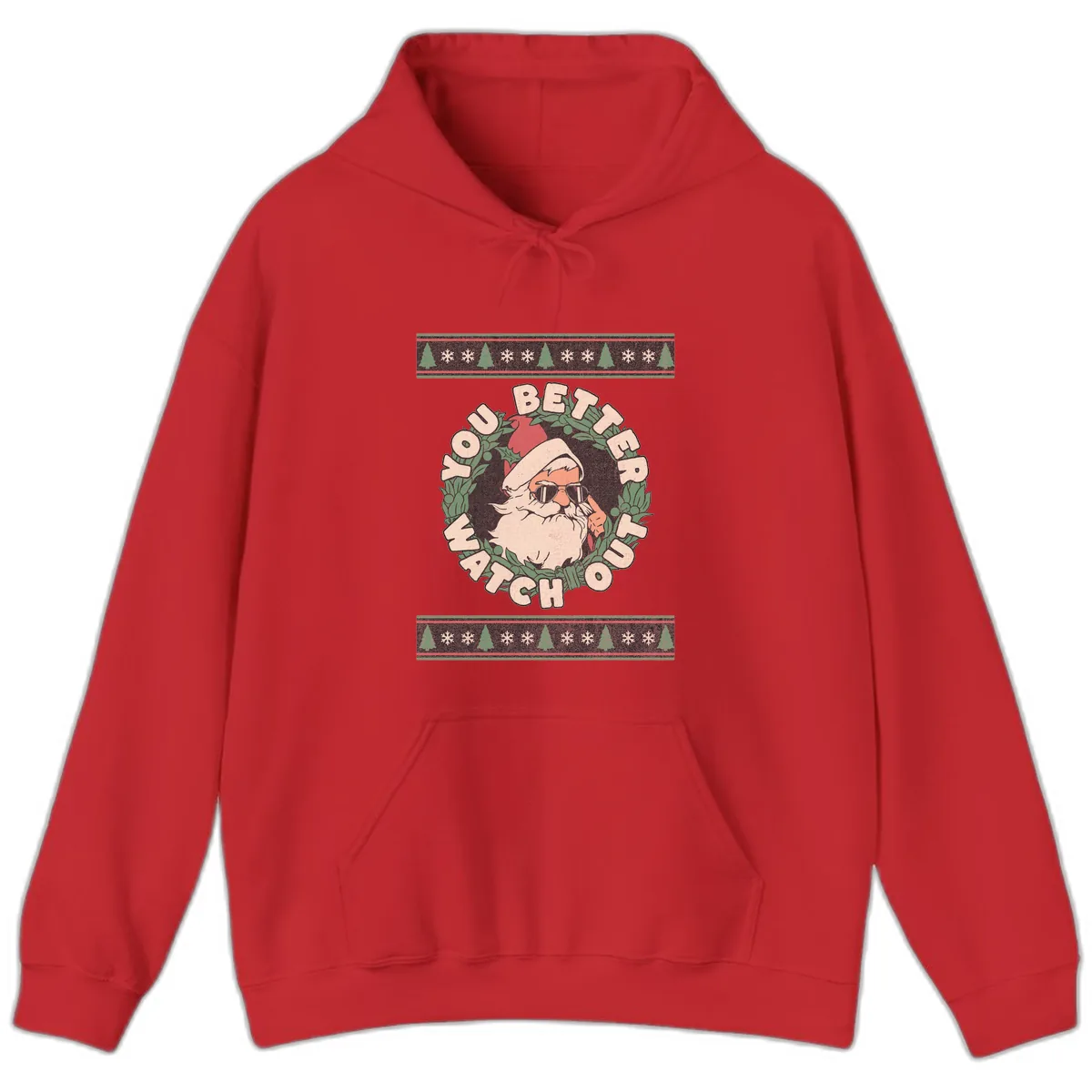 Santa's Watch Out Christmas Crewneck Hoodie in Red