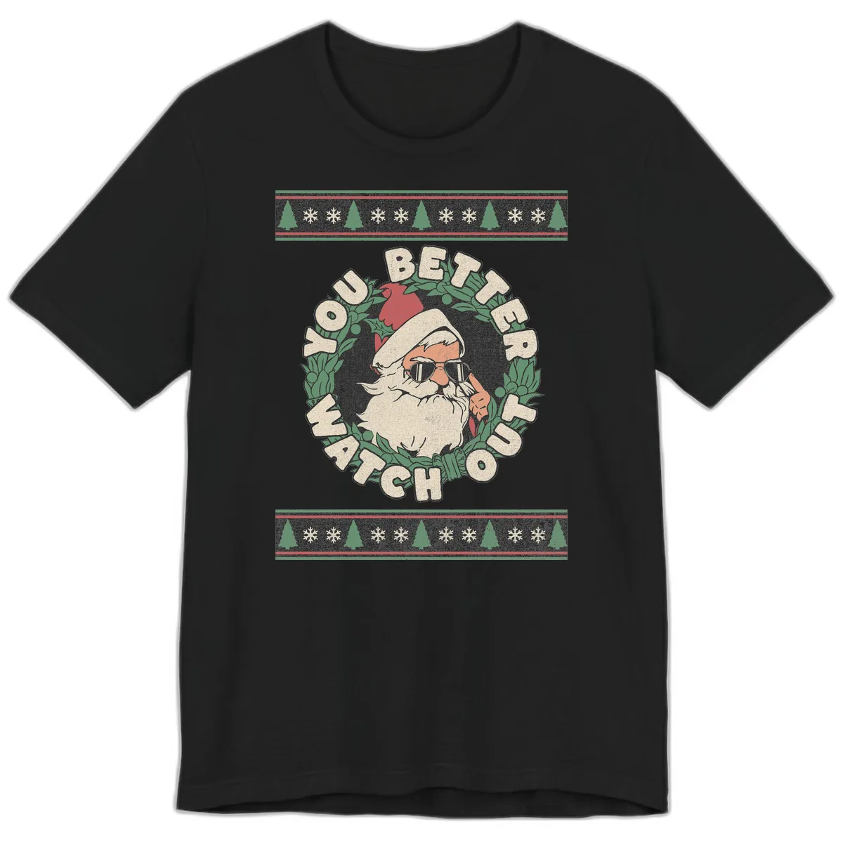 Santa's Watch Out Christmas Crewneck Premium T-Shirt in Black