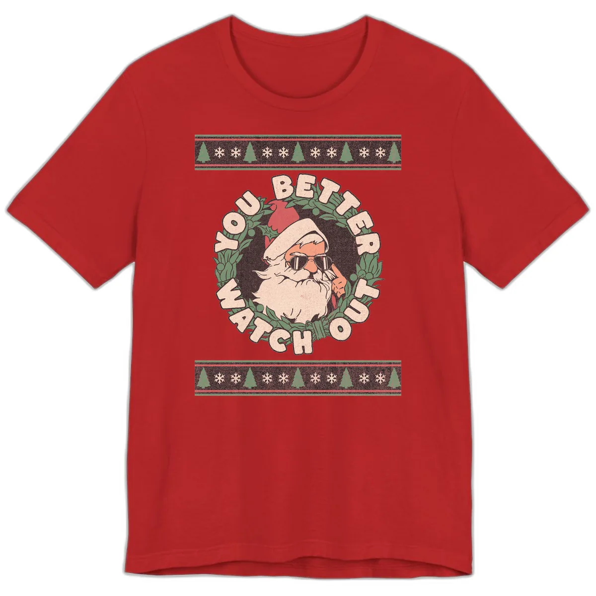 Santa's Watch Out Christmas Crewneck Premium T-Shirt in Red