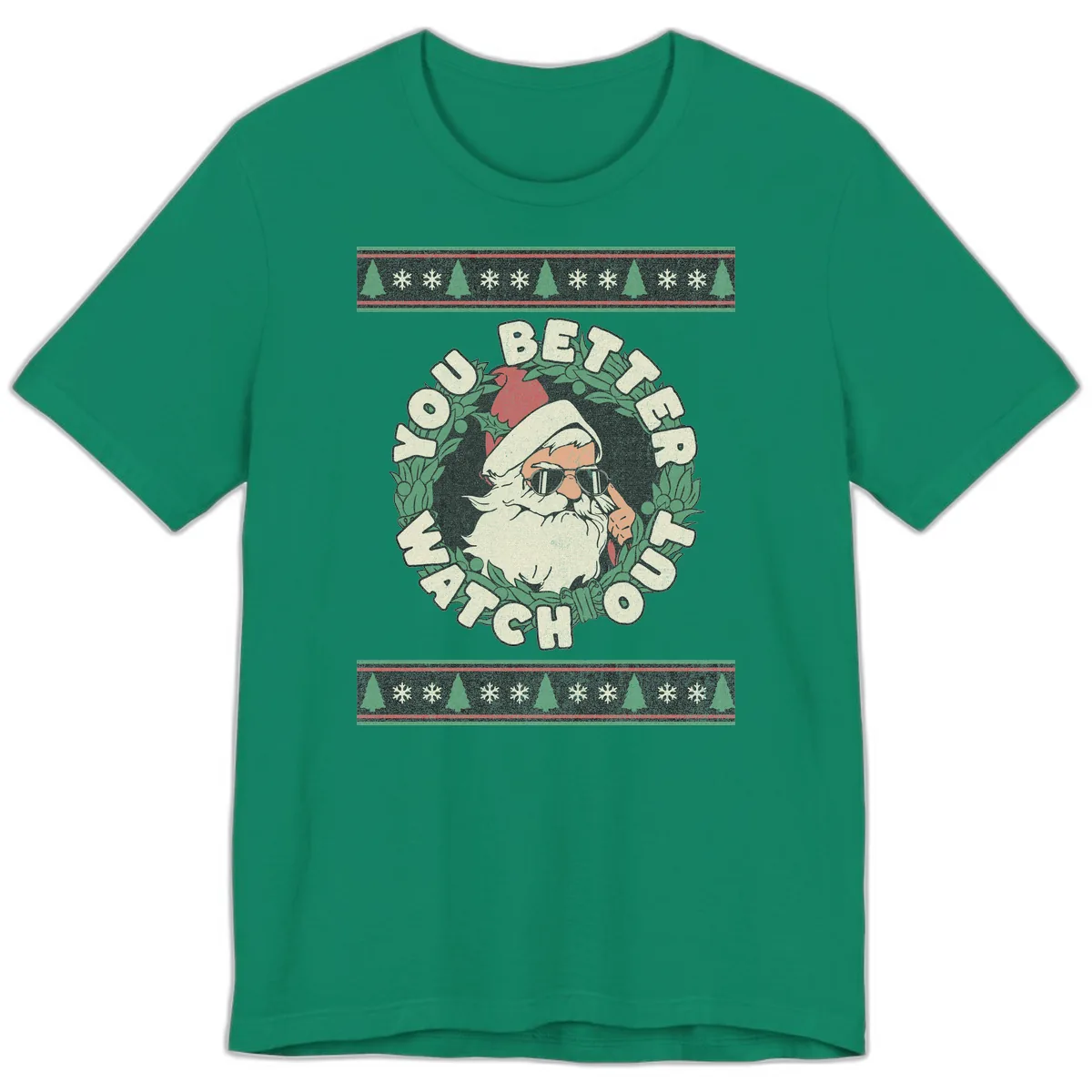 Santa's Watch Out Christmas Crewneck Premium T-Shirt in Kelly
