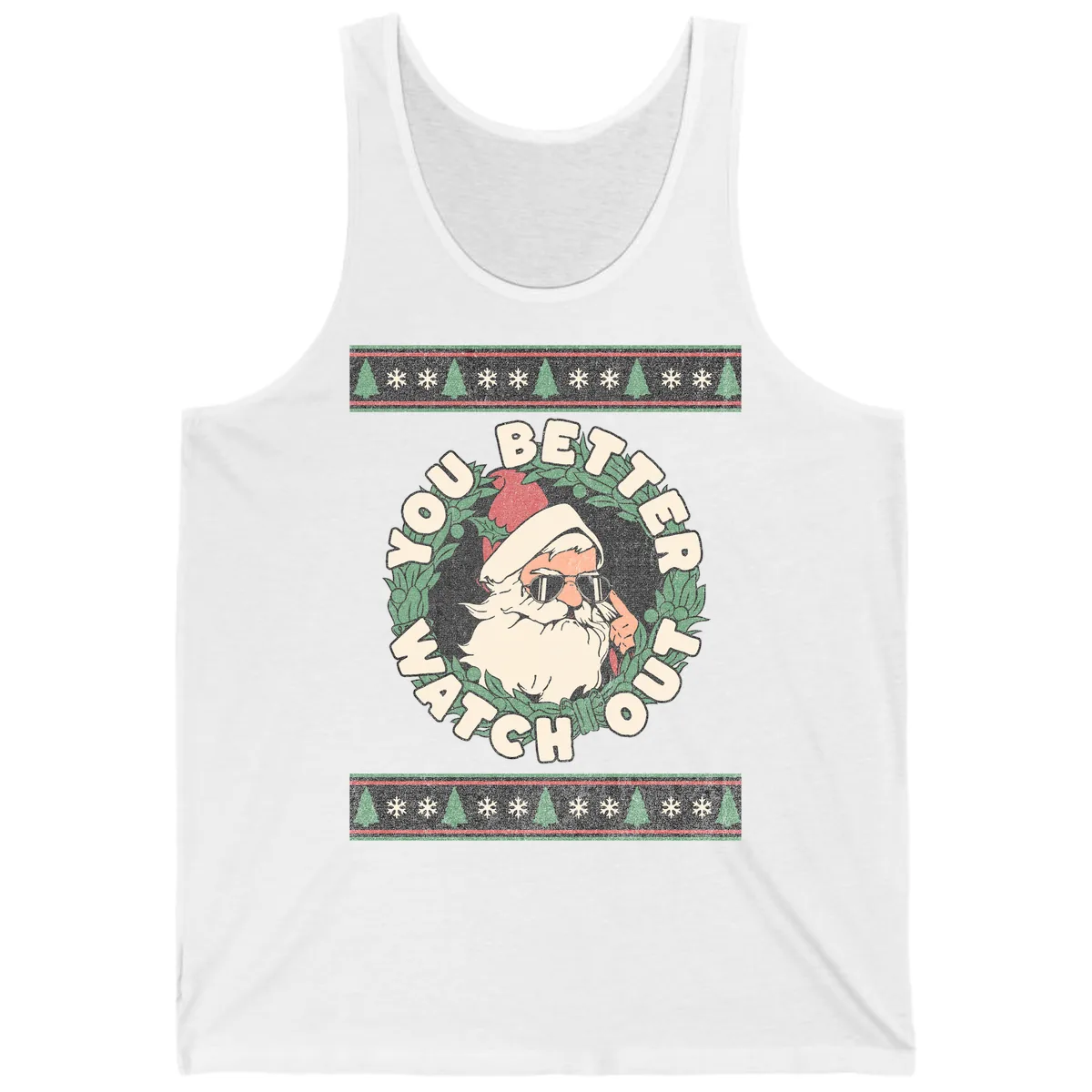 Santa's Watch Out Christmas Crewneck Tank in White